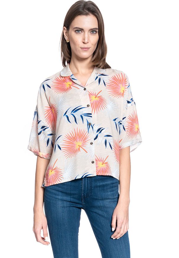 Lee - DAMSKA KOSZULA MATERIAŁOWA LEE FLORAL RESORT SHIRT ECRU L46DDWNQ 112110884. Materiał: materiał