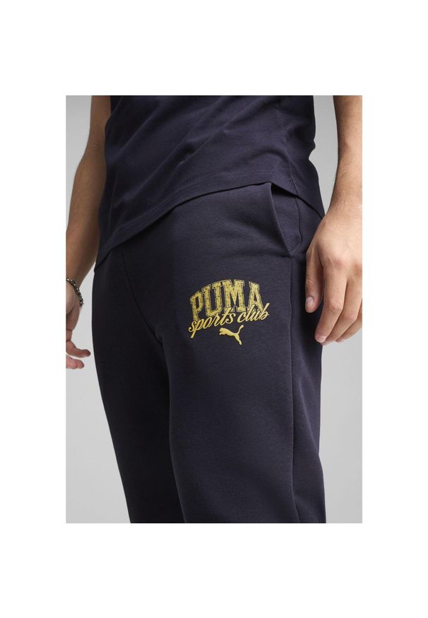Puma - Męskie spodnie dresowe PUMA Class PUMA New Navy Blue. Kolor: niebieski. Materiał: dresówka. Wzór: nadruk