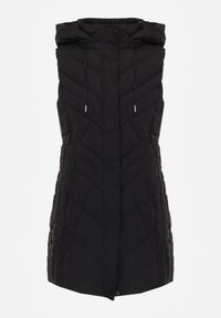 Renee - Czarna Pikowana Kamizelka o Taliowanym Kroju z Kapturem Tulonea. Okazja: na co dzień. Typ kołnierza: kaptur. Kolor: czarny. Materiał: jeans. Styl: casual #4