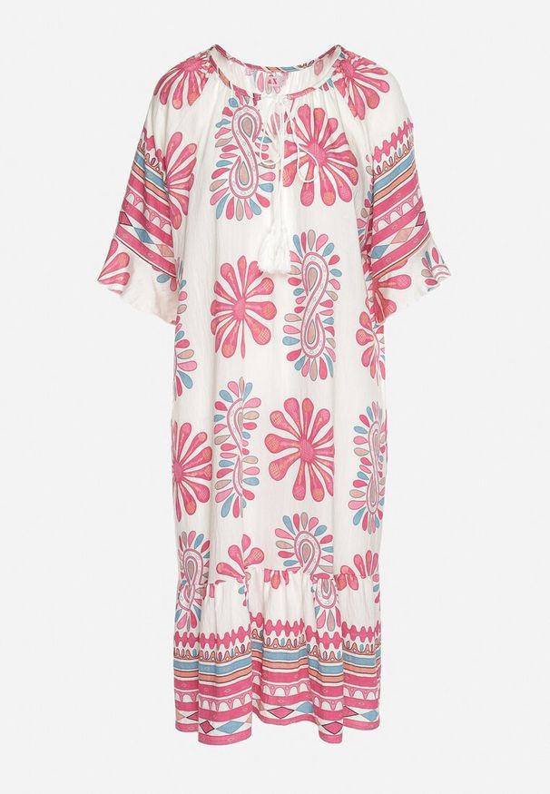 Born2be - Różowa Wiskozowa Sukienka Pudełkowa z Abstrakcyjnym Wzorem Reviona. Okazja: na spotkanie biznesowe, na co dzień. Kolor: różowy. Materiał: wiskoza. Styl: elegancki, casual, biznesowy