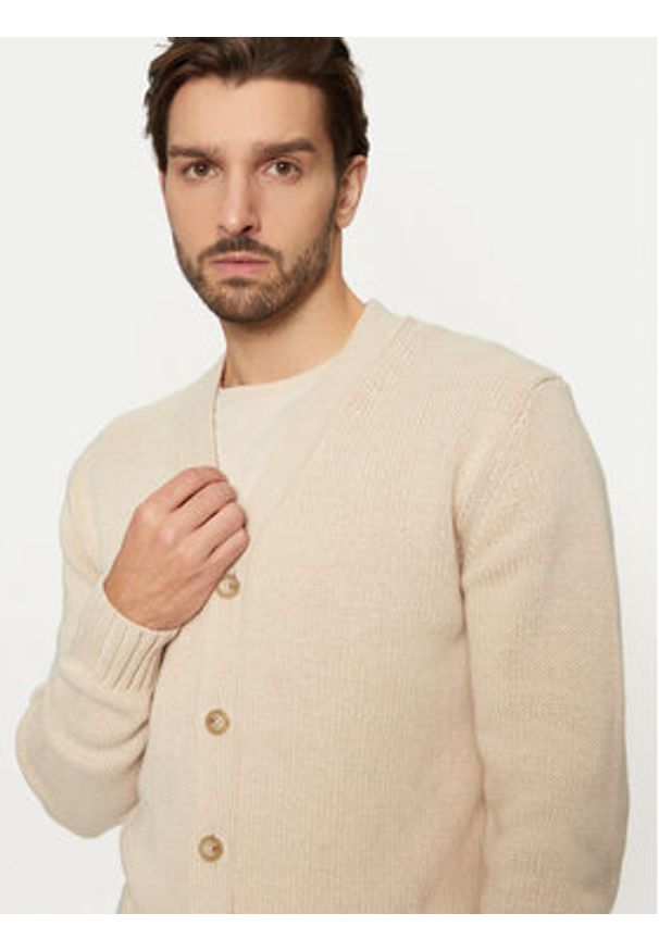 Selected Homme Kardigan Cody 16095620 Beżowy Relaxed Fit. Kolor: beżowy. Materiał: wełna, syntetyk