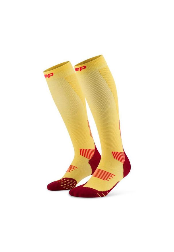 Męskie długie skarpety kompresyjne sportowe Core Run wysokie CEP. Kolor: czerwony, wielokolorowy, żółty. Materiał: poliamid, elastan. Sport: bieganie