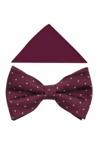 Modini - Bordowa/Burdgundowa muszka męska w białe kropki/groszki A372. Kolor: biały, wielokolorowy, czerwony. Materiał: poliester, tkanina. Wzór: grochy, kropki. Styl: elegancki #1