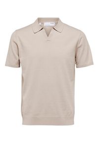 Selected Homme Polo 16088636 Beżowy Regular Fit. Typ kołnierza: polo. Kolor: beżowy. Materiał: wiskoza #3