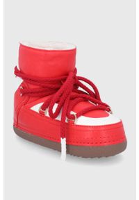 Inuikii Śniegowce skórzane kolor czerwony. Nosek buta: okrągły. Zapięcie: sznurówki. Kolor: czerwony. Materiał: skóra