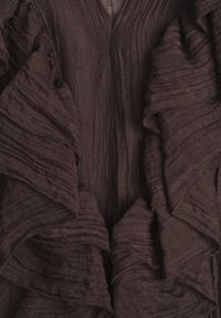 Born2be - Brązowa Bluzka z Lyocellem Ozdobiona Falbanami i Wiązaniem Esathra. Okazja: na co dzień. Kolor: brązowy. Materiał: jeans. Wzór: aplikacja. Styl: casual, elegancki #5