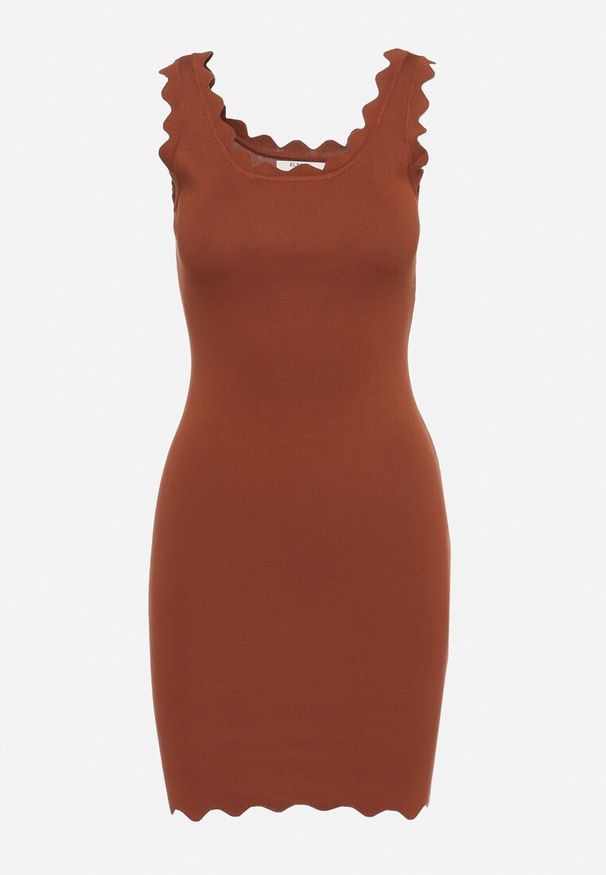 Born2be - Brązowa Sukienka Dephosa. Okazja: na co dzień, na randkę, na imprezę. Kolor: brązowy. Materiał: prążkowany, dzianina. Długość rękawa: bez rękawów. Sezon: lato. Typ sukienki: dopasowane, proste. Styl: casual