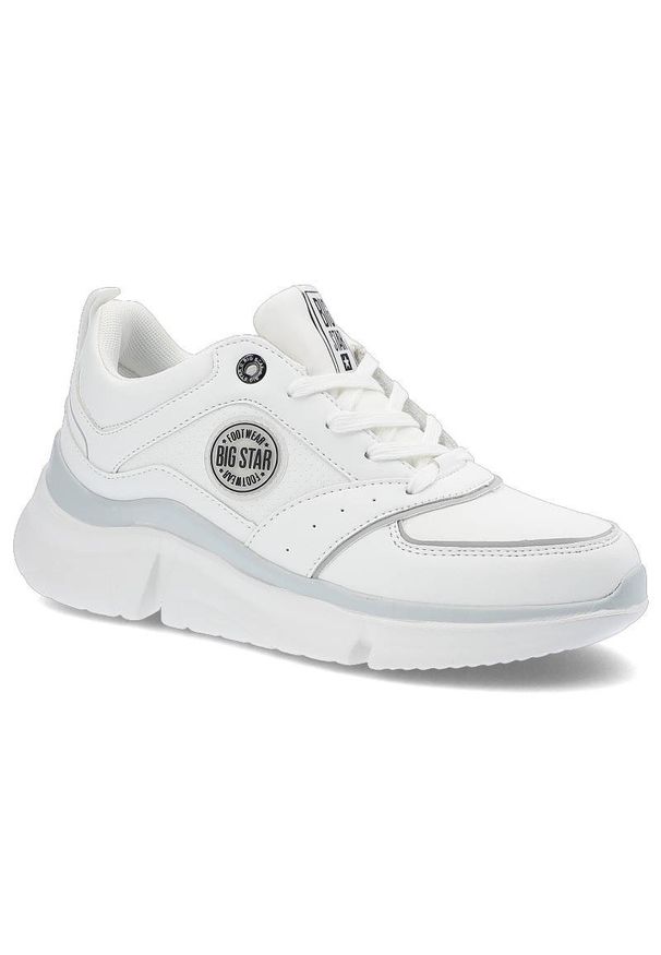 Big-Star - Białe Sneakersy Big Star Damskie Sportowe Buty. Kolor: biały. Materiał: materiał, skóra ekologiczna. Szerokość cholewki: normalna. Obcas: na platformie. Styl: sportowy