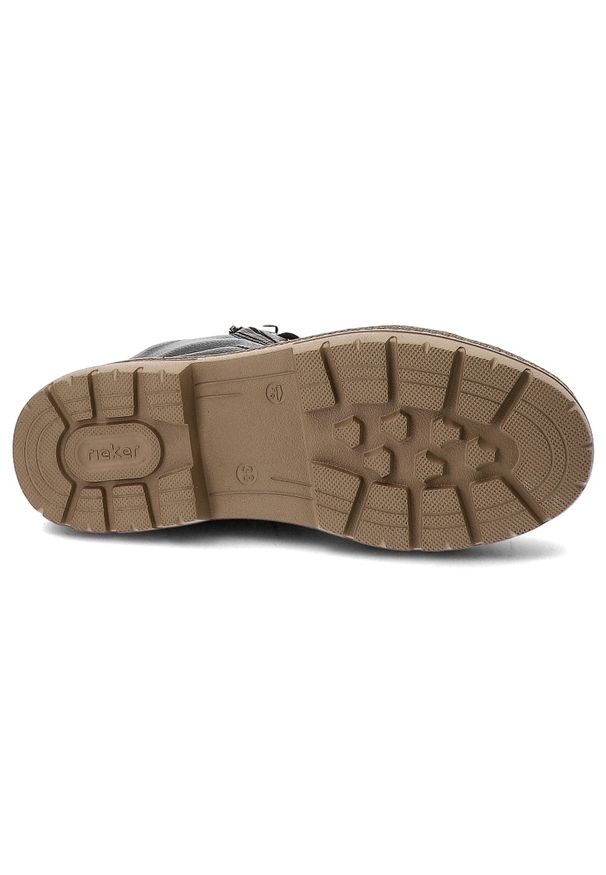 Czarne Botki Rieker Modne Obuwie Damskie. Okazja: na co dzień, na spacer. Zapięcie: sznurówki. Kolor: czarny. Materiał: skóra ekologiczna, guma. Styl: casual