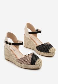 Born2be - Czarne Sandały w Stylu Espadryli na Plecionym Koturnie Anniviora. Okazja: na co dzień. Kolor: czarny. Sezon: lato. Obcas: na koturnie. Styl: casual, retro, elegancki