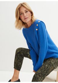bonprix - Sweter z guzikami. Kolor: niebieski. Styl: elegancki