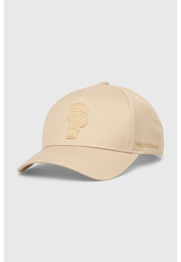 Karl Lagerfeld czapka z daszkiem kolor beżowy z aplikacją. Kolor: beżowy. Wzór: aplikacja