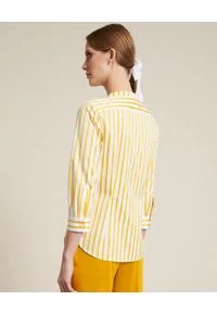 Luisa Spagnoli - LUISA SPAGNOLI - Koszula w żółte paski Bilancio. Kolor: biały. Materiał: bawełna. Wzór: paski #2
