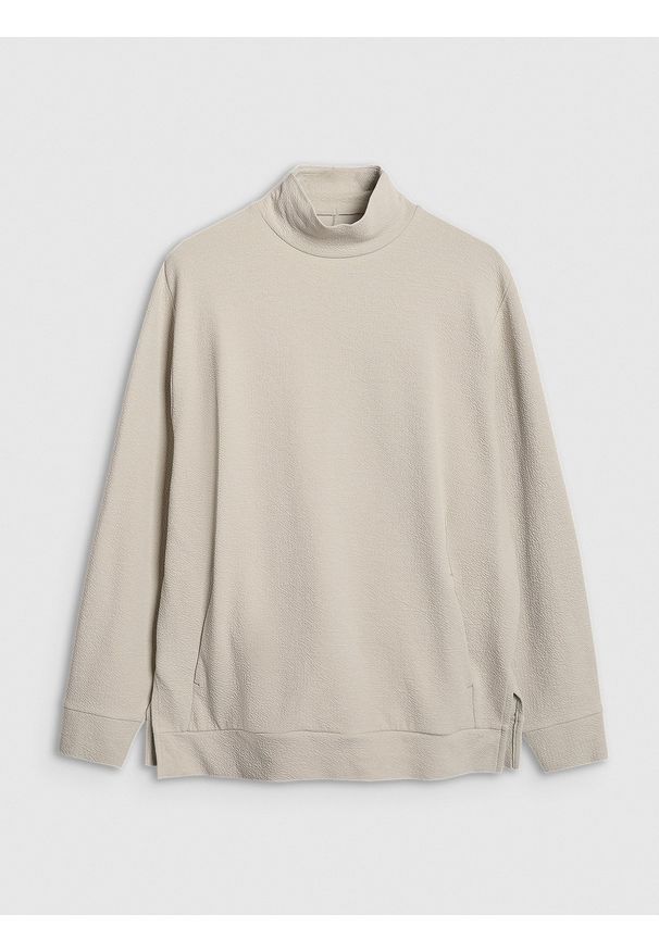4f - 4F Bluza dresowa do jogi i pilatesu damska - beżowa XL. Okazja: na co dzień. Kolor: beżowy. Materiał: dresówka. Wzór: gładki. Styl: klasyczny, casual. Sport: joga i pilates