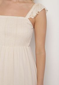 Born2be - Beżowa Wiskozowa Sukienka na Ramiączkach Zdobiona Metaliczną Nicią Iffrisse. Okazja: na co dzień. Kolor: beżowy. Materiał: wiskoza. Długość rękawa: na ramiączkach. Wzór: aplikacja. Styl: casual #2