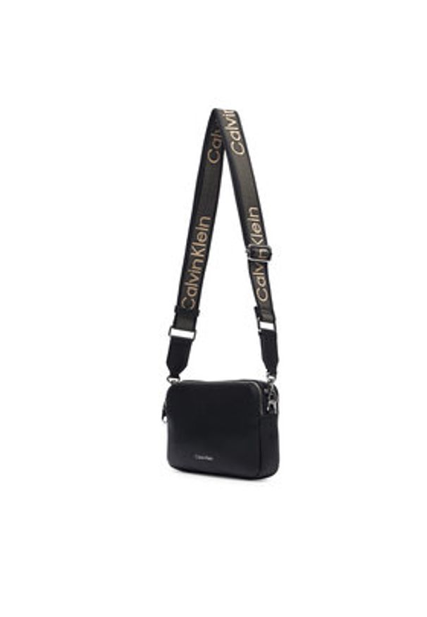 Calvin Klein Torebka Webbing 2X Strap Camera Bag LV04F3656G Czarny. Kolor: czarny. Materiał: skórzane