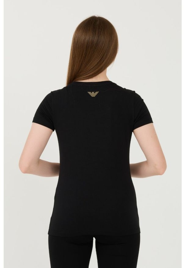 EA7 Emporio Armani - EA7 Czarny damski t-shirt z cyrkoniami, Rozmiar M. Kolor: czarny