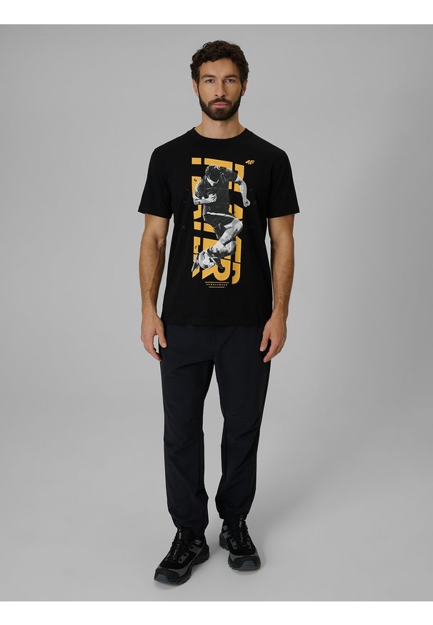 4f - 4F T-shirt regular z nadrukiem męski - czarny L. Okazja: na co dzień. Kolor: czarny. Materiał: jersey, bawełna, materiał. Długość rękawa: krótki rękaw. Długość: krótkie. Wzór: nadruk. Styl: casual, klasyczny, sportowy