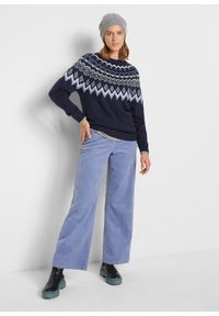 bonprix - Sweter z płytkim dekoltem, w norweski wzór. Kolor: niebieski #3