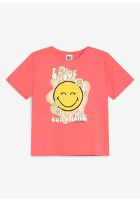 bonprix - T-shirt z czystej bawełny, ze Smiley. Okazja: na co dzień. Kolor: różowy. Materiał: bawełna. Długość rękawa: krótki rękaw. Długość: krótkie. Wzór: nadruk. Styl: casual #1