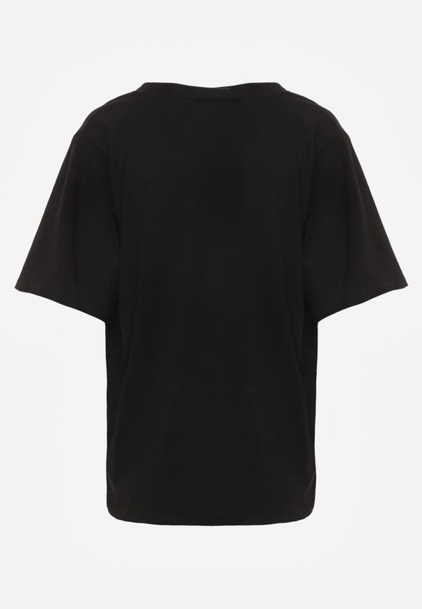 Born2be - Czarny T-shirt z Bawełny z Trójkątnym Dekoltem Siliphe. Okazja: do pracy, na co dzień, na spotkanie biznesowe. Kolor: czarny. Materiał: bawełna. Styl: elegancki, biznesowy, casual