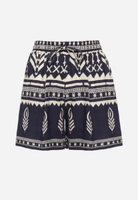 Born2be - Granatowe Szorty z Wiskozy z Wysokim Stanem ze Wzorem w Stylu Etno Lunabella. Okazja: na co dzień. Stan: podwyższony. Kolor: niebieski. Materiał: wiskoza. Styl: etno #4