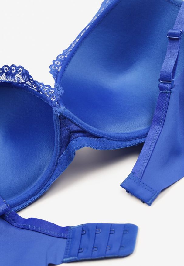 Renee - Granatowy Biustonosz Full Cup z Koronką i Uroczymi Kokardkami Geminna. Kolor: niebieski. Materiał: koronka. Wzór: koronka
