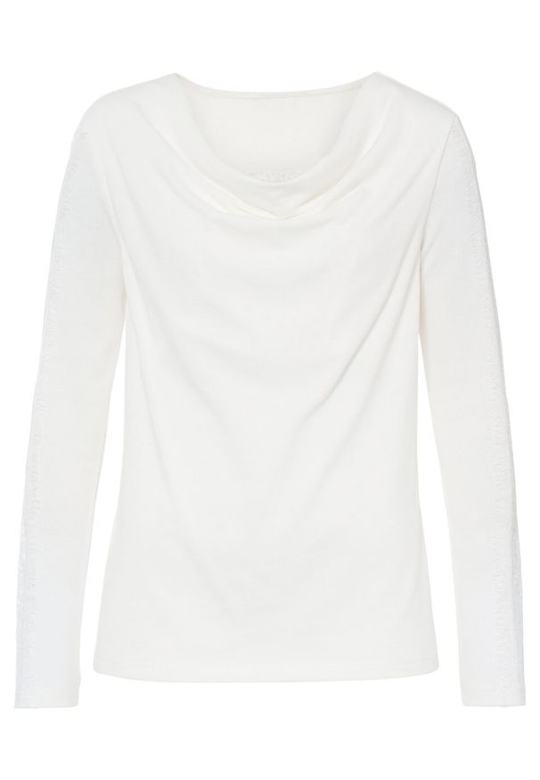 Sweter z koronką bonprix biel wełny. Kolor: biały. Materiał: wełna, koronka. Wzór: koronka
