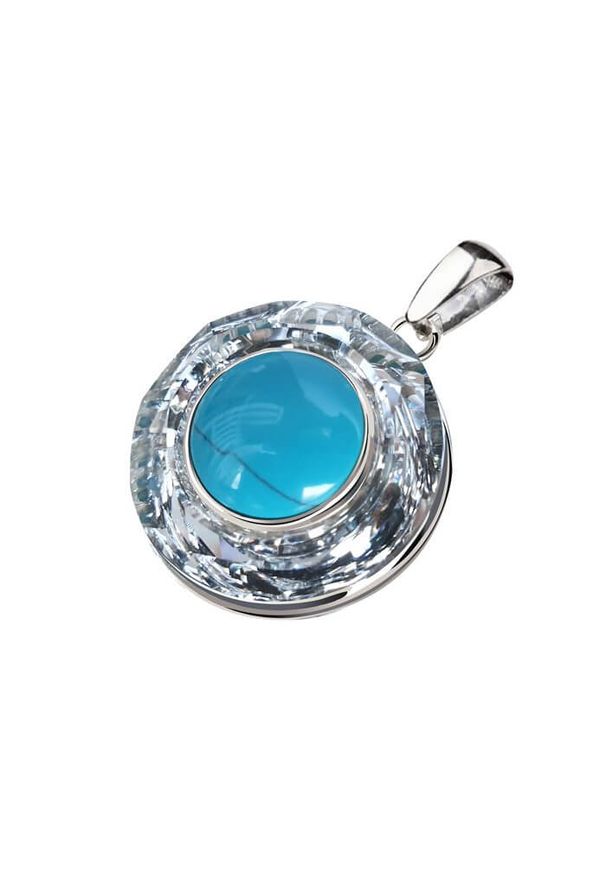 Polcarat Design - Wisiorek srebrny zdobiony Swarovski Crystal Cosmic Ring W 1705 Turkus. Materiał: srebrne. Kolor: srebrny. Wzór: aplikacja. Kamień szlachetny: turkus