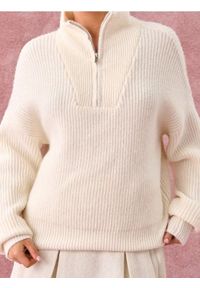 Sinsay - Sweter half-zip z domieszką wełny - kremowy. Kolor: kremowy. Materiał: wełna