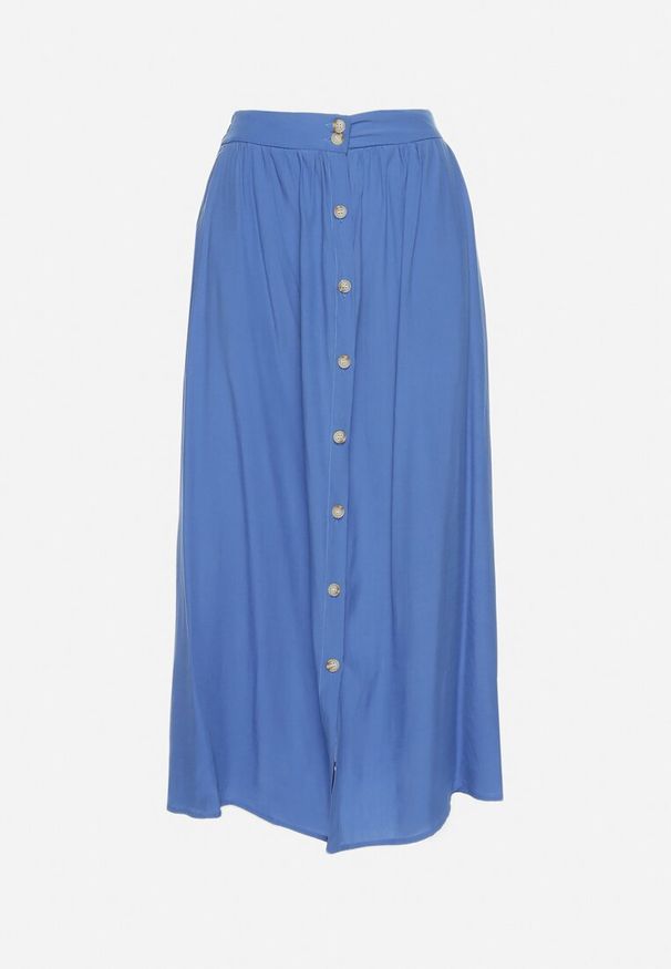 Born2be - Niebieska Spódnica Maxi z Guzikami i Gumką w Pasie Aurorsa. Okazja: na co dzień. Kolor: niebieski. Styl: klasyczny, elegancki, casual