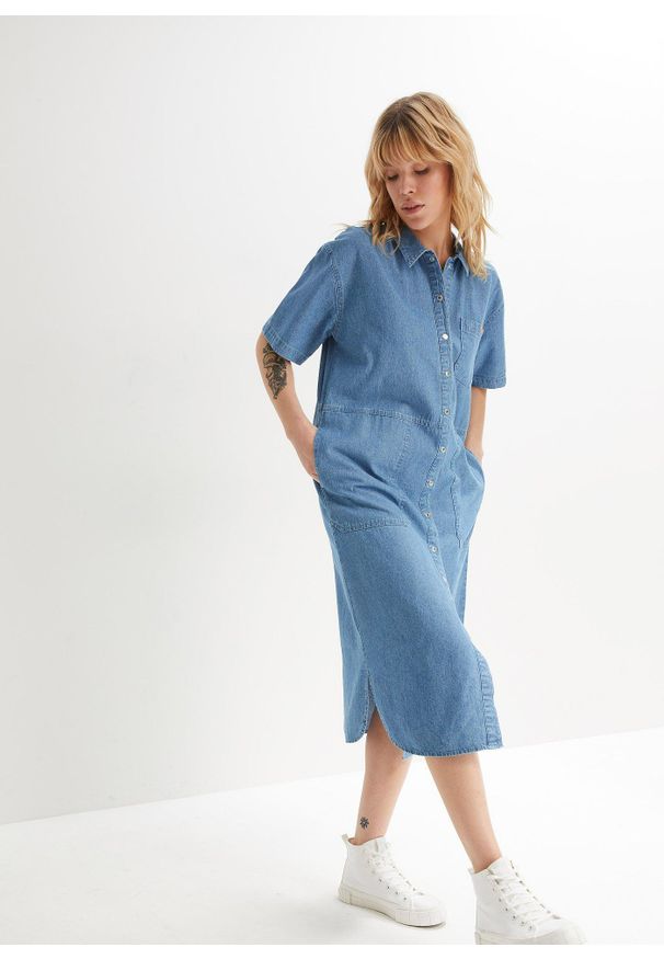 bonprix - Sukienka dżinsowa. Kolor: niebieski