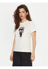 Karl Lagerfeld - KARL LAGERFELD T-Shirt A1W17126 Écru Regular Fit. Typ kołnierza: dekolt w karo. Materiał: bawełna