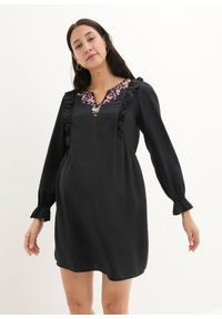 bonprix - Sukienka ciążowa i do karmienia piersią, z haftem. Kolekcja: moda ciążowa. Kolor: czarny. Wzór: haft