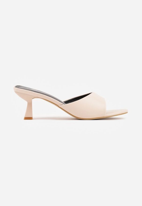 Renee - Beżowe Klapki Peep Toe na Obcasie Kaczuszka Calinetta. Nosek buta: otwarty. Kolor: beżowy. Materiał: koronka. Obcas: na obcasie. Styl: klasyczny. Wysokość obcasa: średni