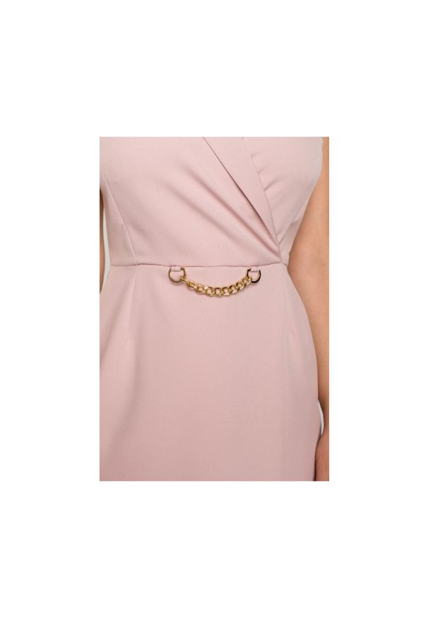 Sukienki.shop - Sukienka żakietowa ołówkowa kopertowa mini bez rękawów róż. Kolor: różowy. Długość rękawa: bez rękawów. Typ sukienki: ołówkowe, kopertowe. Styl: wizytowy, klasyczny, elegancki. Długość: mini