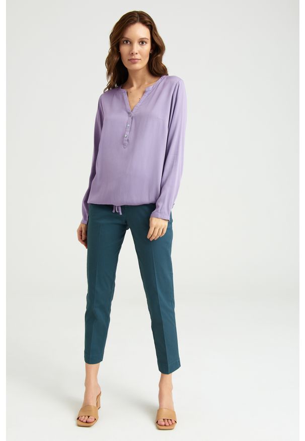 Greenpoint - Wiskozowa bluzka z troczkami, lawendowa. Kolor: fioletowy. Materiał: wiskoza