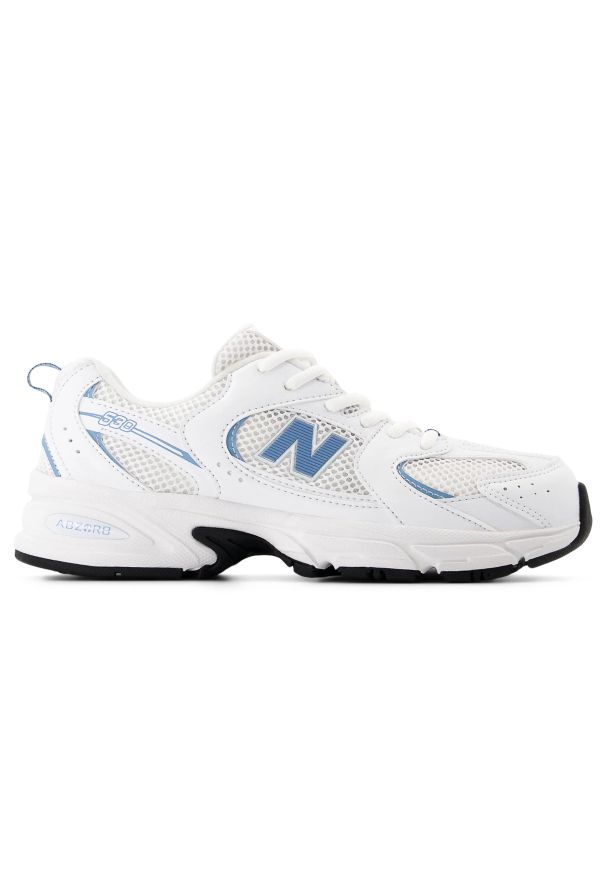 Buty dziecięce New Balance GR530CJ – białe. Okazja: na co dzień, na uczelnię. Kolor: biały. Materiał: guma, materiał, syntetyk. Szerokość cholewki: normalna
