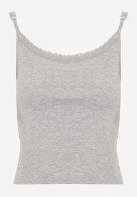 Renee - Szary Bieliźniany Top z Bawełny z Koronką na Regulowanych Ramiączkach Beralisse. Kolor: szary. Materiał: bawełna, koronka. Długość rękawa: na ramiączkach. Wzór: koronka. Sezon: wiosna, lato, zima #2