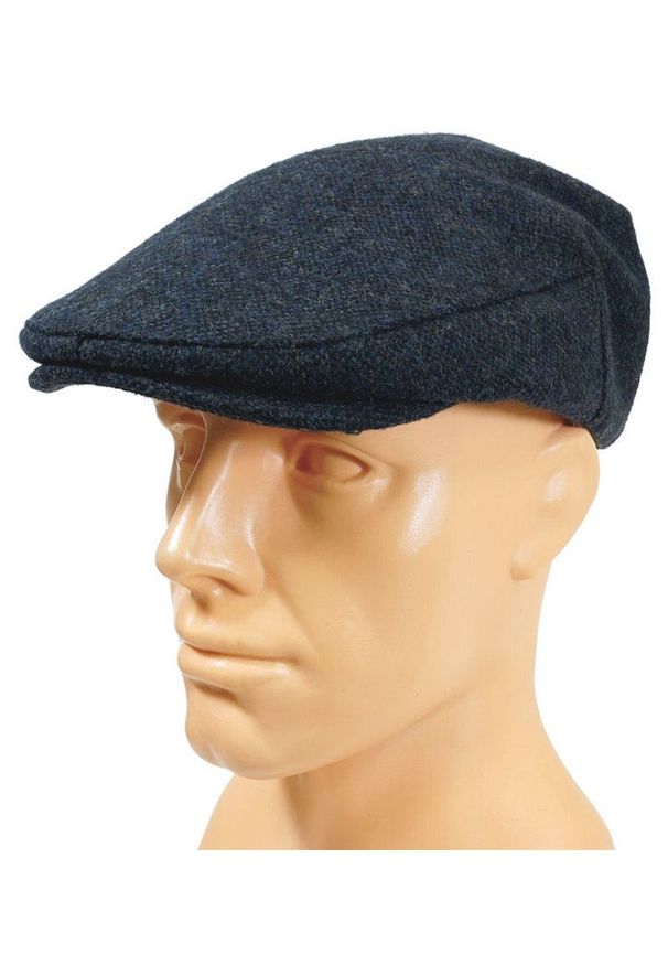 Granatowy Melanżowy Męski Kaszkiet, Jesienno-Zimowy, Ocieplany -Pako Jeans- z Gumką. Kolor: niebieski. Materiał: poliester, wełna. Wzór: melanż. Sezon: jesień, zima