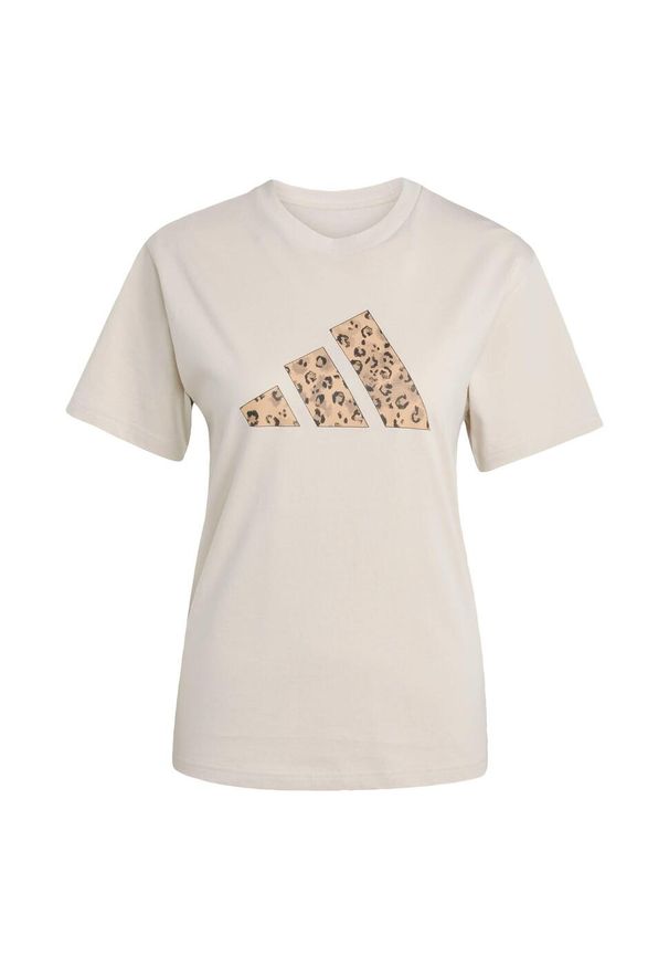 Adidas - Koszulka z grafiką zwierzęcą. Kolor: beżowy. Materiał: bawełna. Wzór: motyw zwierzęcy