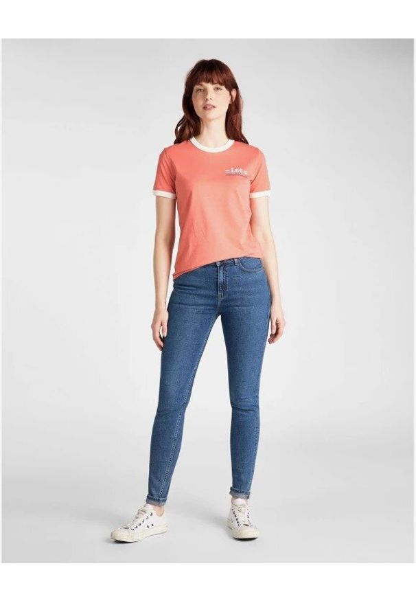 Lee - LEE RINGER TEE SLIM FIT DAMSKI T-SHIRT LOGO PAPRIKA L40PEPNI 112108665