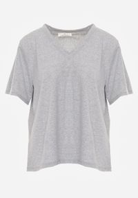 Renee - Szary T-shirt Bawełniany z Dekoltem w V Adozixie. Okazja: na co dzień. Kolor: szary. Materiał: bawełna. Styl: street, casual #5