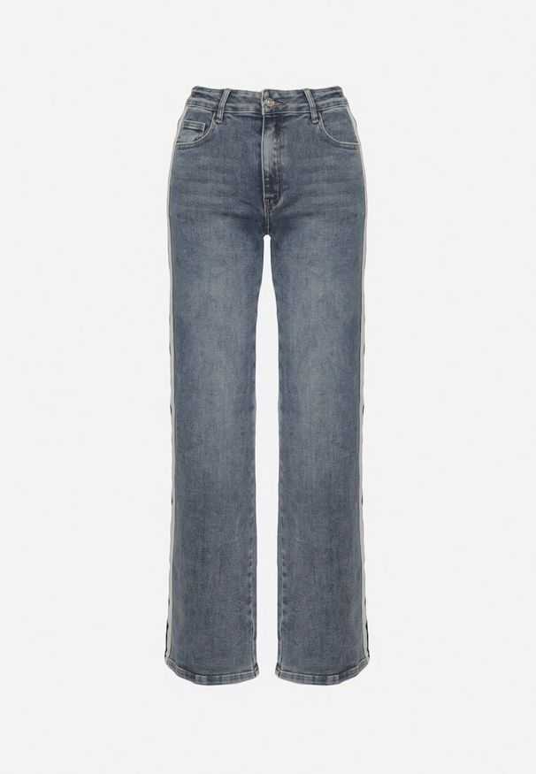 Born2be - Niebieskie Jeansy o Szerokim Kroju z Wysokim Stanem i Lampasami Sesariana. Okazja: na co dzień. Stan: podwyższony. Kolor: niebieski. Styl: casual, elegancki