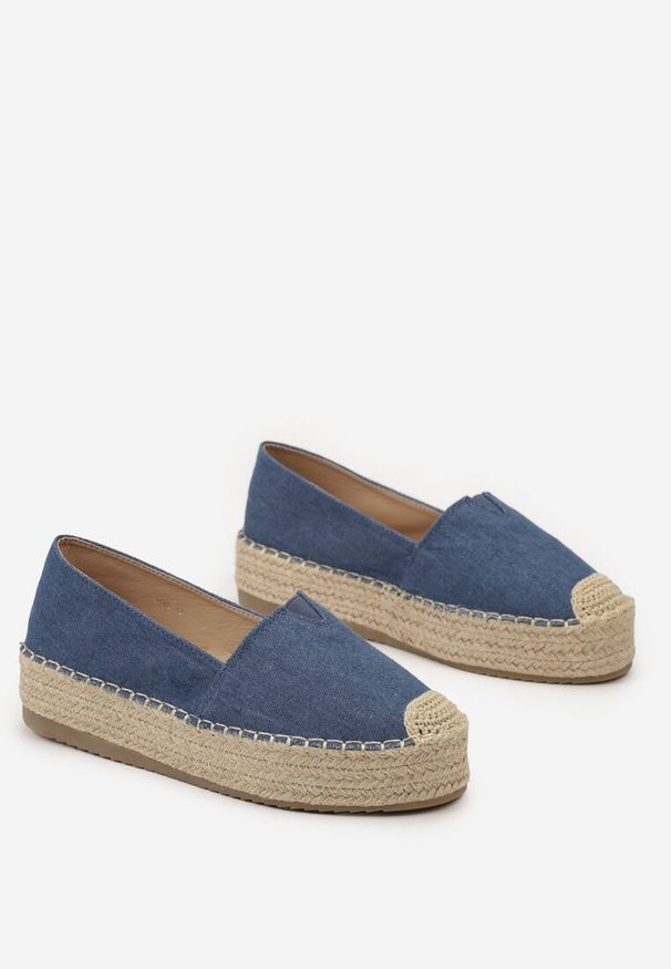 Born2be - Niebieskie Espadryle na Plecionej Podeszwie z Ozdobnymi Noskami Litherise. Okazja: na co dzień. Kolor: niebieski. Materiał: len. Wzór: aplikacja. Sezon: lato. Styl: elegancki, casual