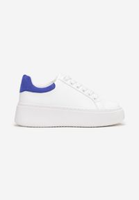 Born2be - Biało-Niebieskie Sneakersy na Platformie z Kolorową Wstawką z Tyłu Maridora. Kolor: biały. Wzór: kolorowy. Obcas: na platformie #4