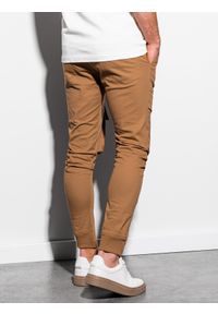 Ombre Clothing - Spodnie męskie joggery P999 - camel - XXL. Materiał: bawełna, elastan. Wzór: aplikacja #3