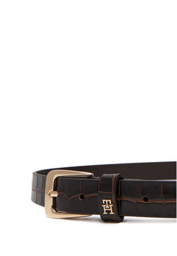 TOMMY HILFIGER - Tommy Hilfiger Pasek Damski Th Libre 2.5 Croc AW0AW17975 Brązowy. Kolor: brązowy. Materiał: skóra