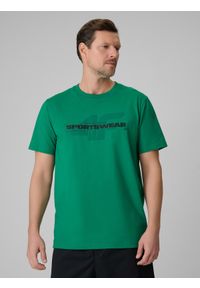 4f - 4F T-shirt regular z nadrukiem męski - zielony M. Okazja: na co dzień. Kolor: zielony. Materiał: bawełna, materiał. Wzór: nadruk. Styl: casual #1