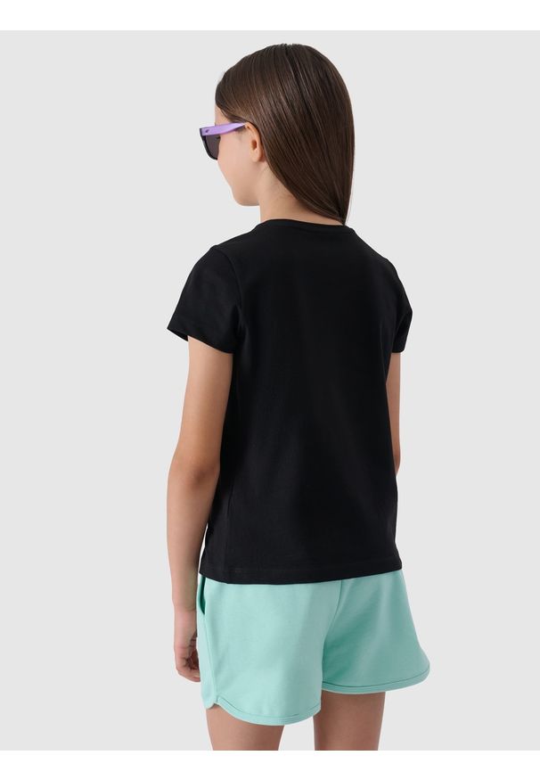 4f - 4F T-shirt z bawełny organicznej gładki dziewczęcy - czarny 146 (10-11 lat). Okazja: na co dzień. Kolor: czarny. Materiał: bawełna. Wzór: gładki. Sezon: lato. Styl: sportowy, casual